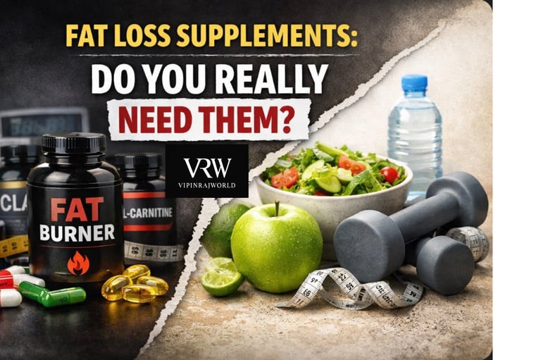 Fat loss supplements and fat burner bottle contrasted with healthy food