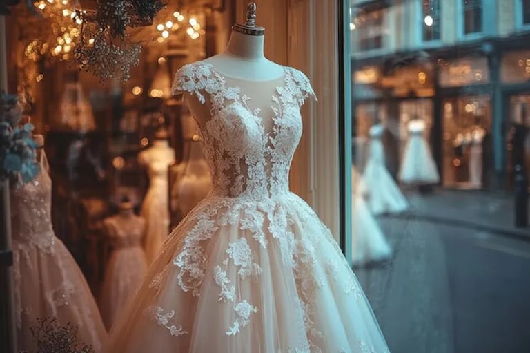 robe mariee dans vitrine boutique Anais Designs Paris
