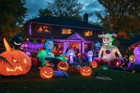 Properly structured outdoor Halloween display at night