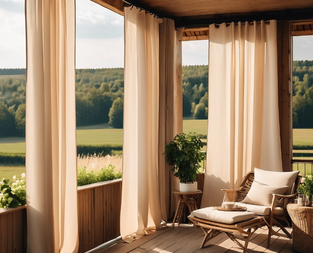 Smėlio spalvos terasos užuolaidos