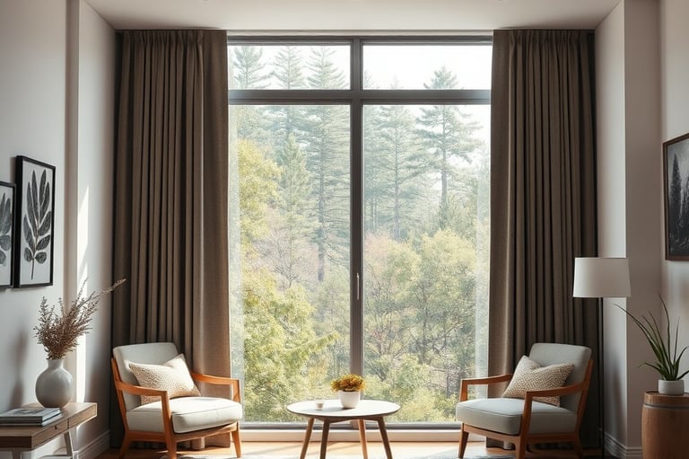 Tamsiai rudos naktinės užuolaidos