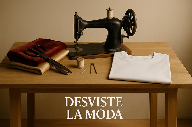 Fotografía editorial con tejidos naturales (lino, algodón, cáñamo) y accesorios de costura artesanal