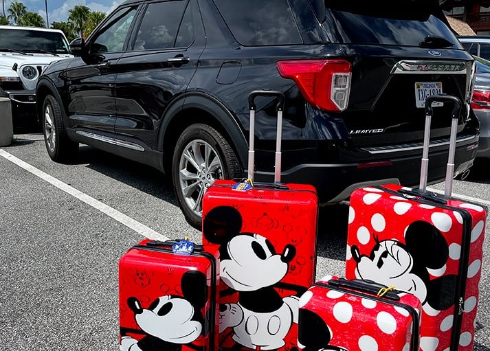 Mickey Mouse and Minnie Mouse luggage set.