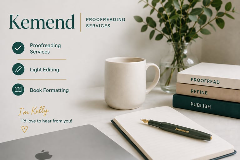 An image showing Kemend's services and the owner signing off that she would love to hear from you