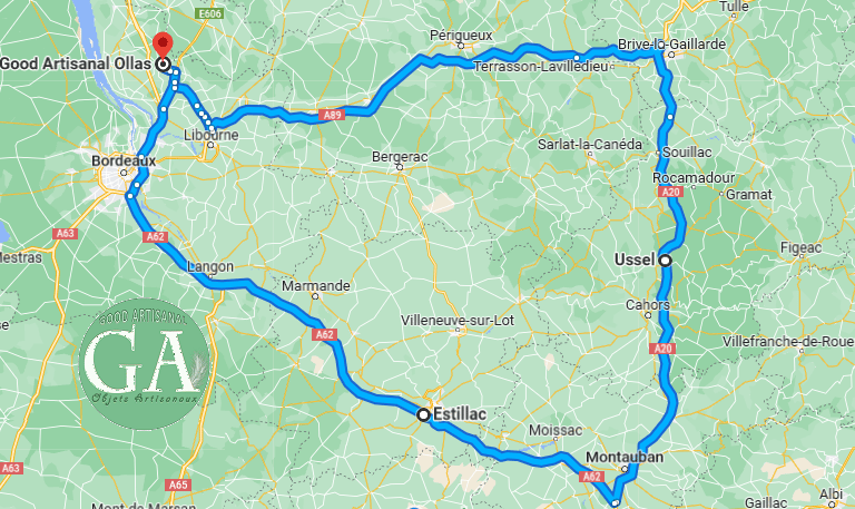 Ollas oyas Oyats Brives la Gaillarde, Libourne, Périgueux, Rocamadaour, Agen, Montauban, Toulouse, L