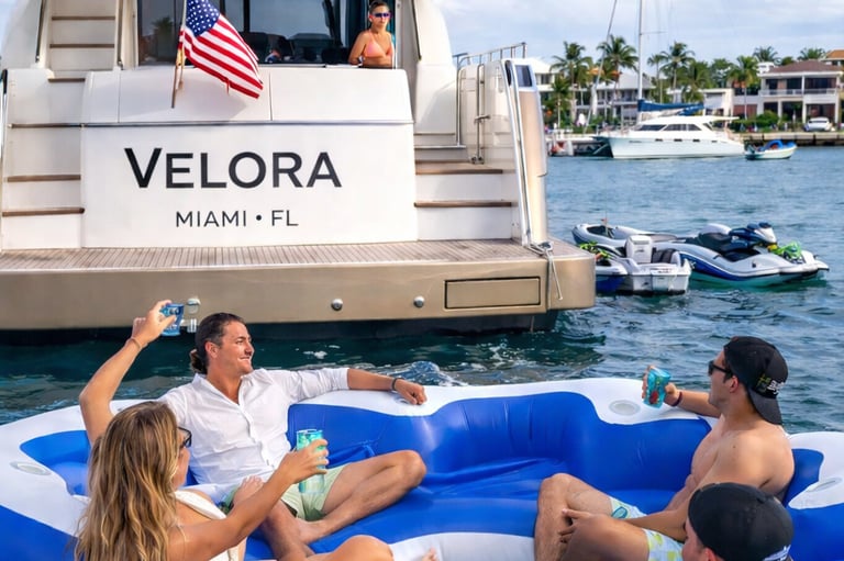 Luxury yacht party in Miami with private charter experience and group enjoying on the water