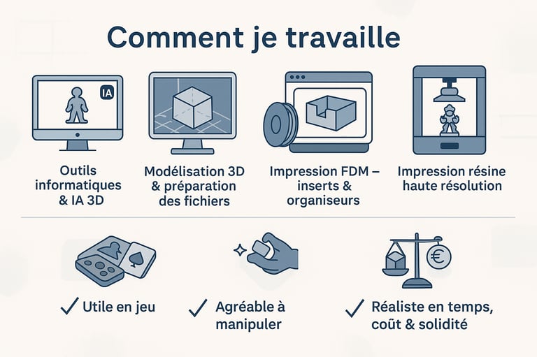 Processus de création 3D pour jeux de société : modélisation, impression FDM, impression résine