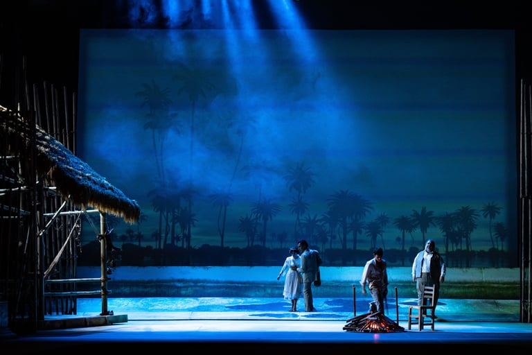 iluminación azul, teatro Bogota, La Vorágine, efecto luz azul