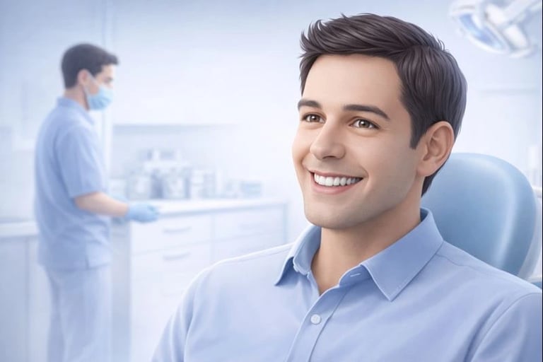 Patient smiling comfortably after dental implant treatment