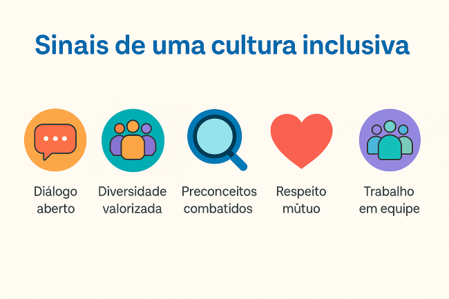 InfogrĂĄfico com cinco sinais de uma cultura inclusiva no trabalho