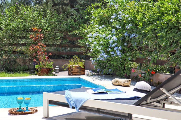 pool with sunbed and leisure area