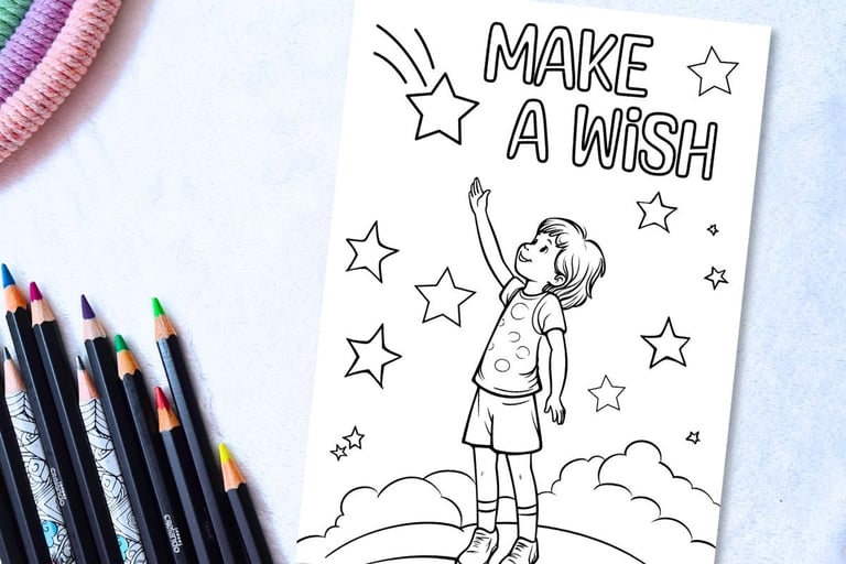 Printable Make a Wish Coloring Birthday Card for Kids