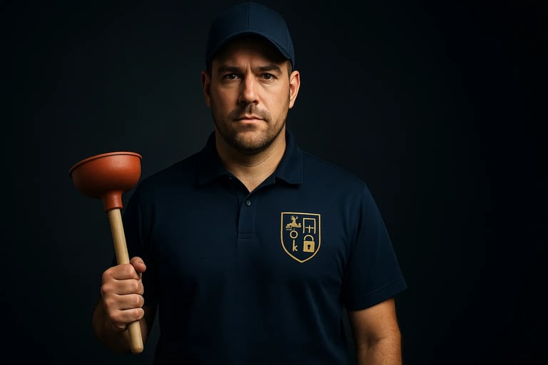 technicien débouchage canalisation une pompe a la main