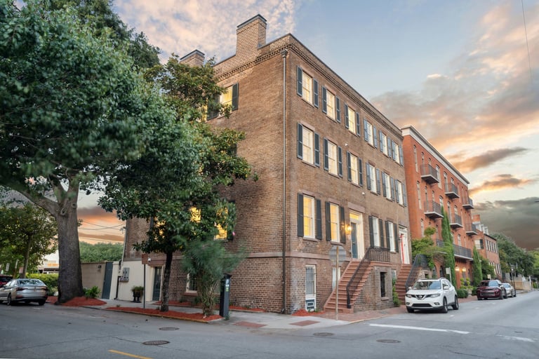 real estate photography of a town home at twilight