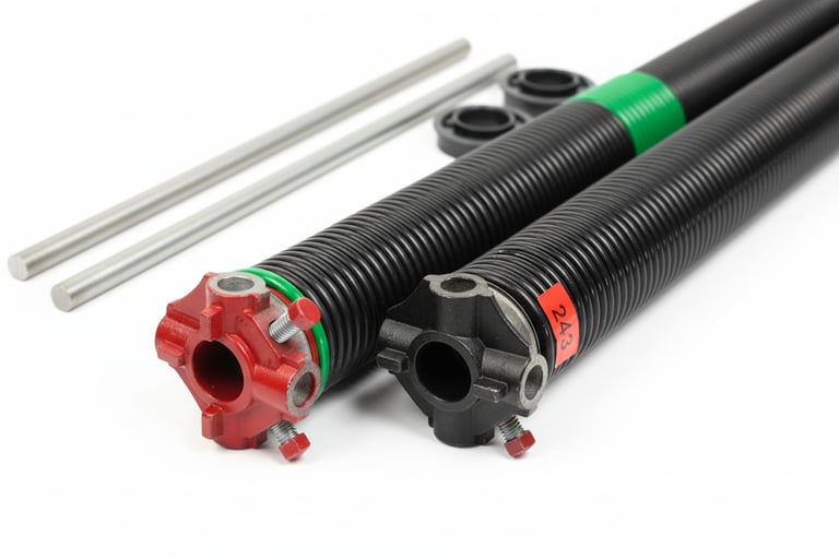 Picture of 2 garage door springs and its components