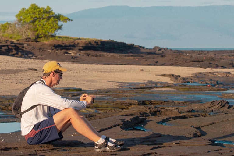 Galapagos Islands volcanic landscape and ocean coastline