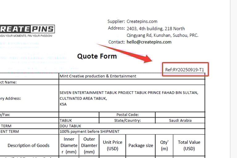 Order number in the Proforma invoice