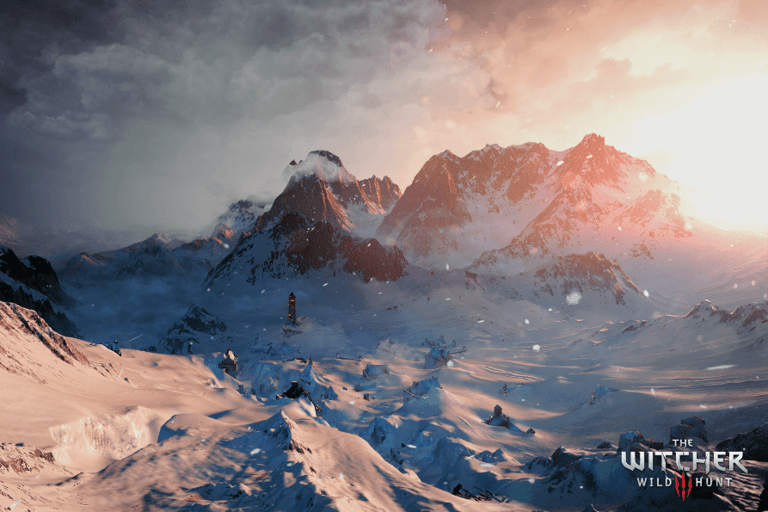 image of snowy mountains in witcher 3