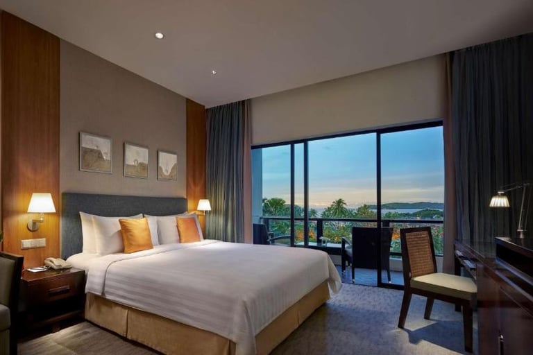 A sea-view room at Shangri-la Tanjung Aru Beach Resort