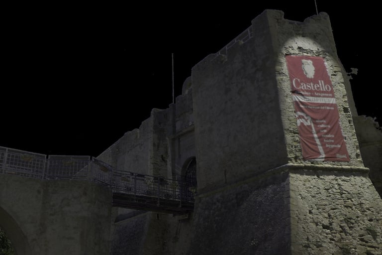 Nuvola di punti ottenuta da un rilievo 3D laser castello Agropoli Salerno Angioino Aragonese dettagli architettonici