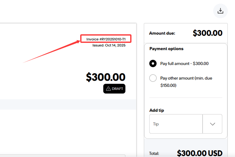 Order number in the Paypal invoice