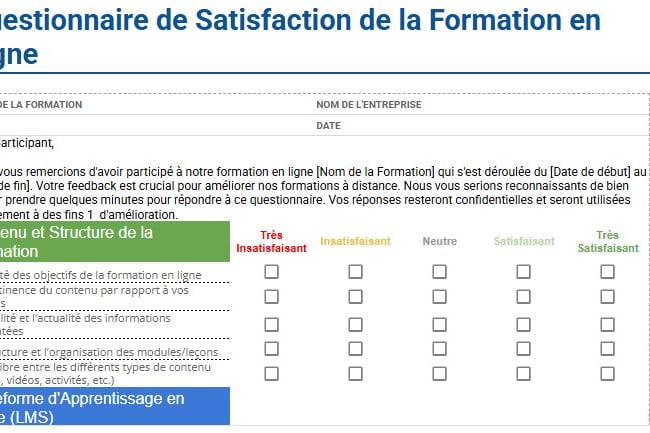 questionnaire de satisfaction formation en ligne