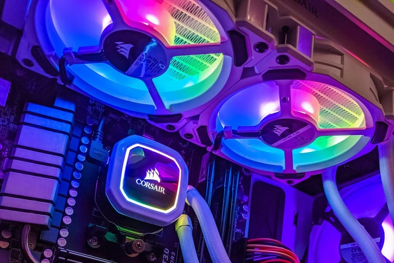 a computer case with a colorful colored lights on it