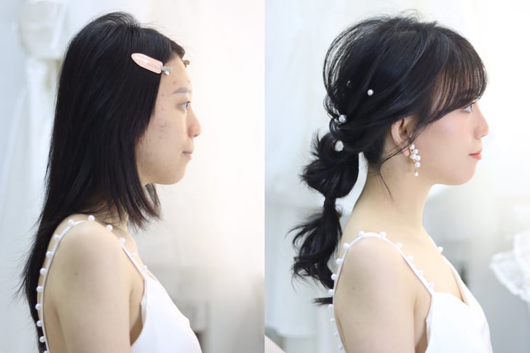 香港婚禮新娘化妝師妝前妝後對比