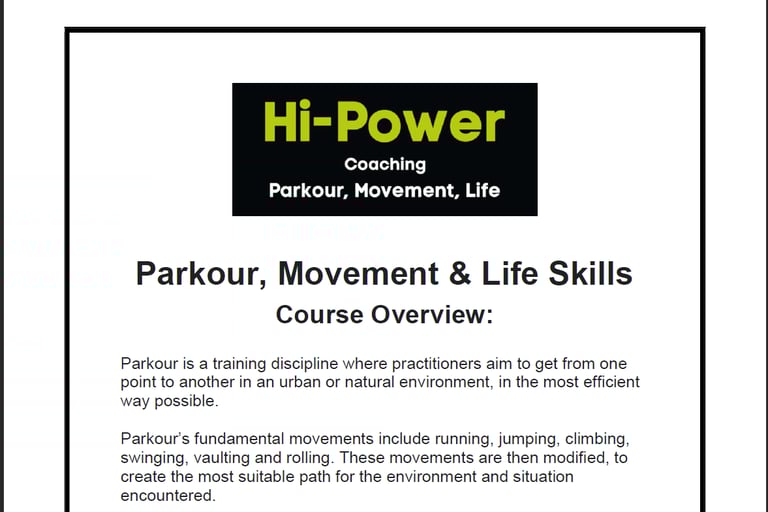 a parkour movement document contains course information