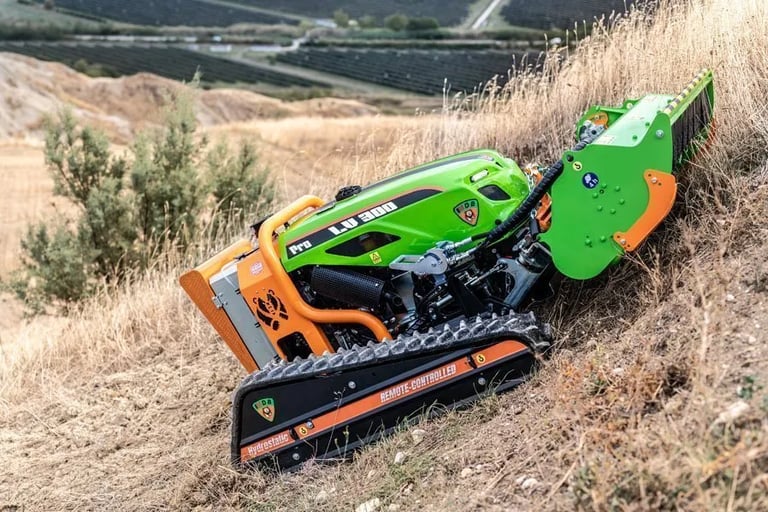 Green Climber LV 300 Pro Model mowing vegetation up a hillside