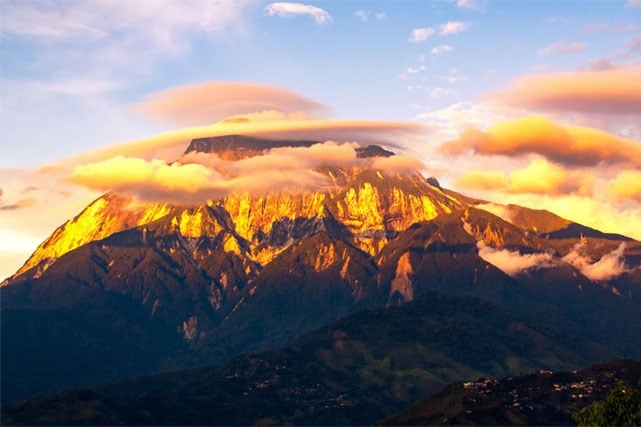 Mount Kinabalu bathed in the golden light of the sun