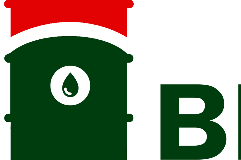 a green and red sign with a clock tower in the background