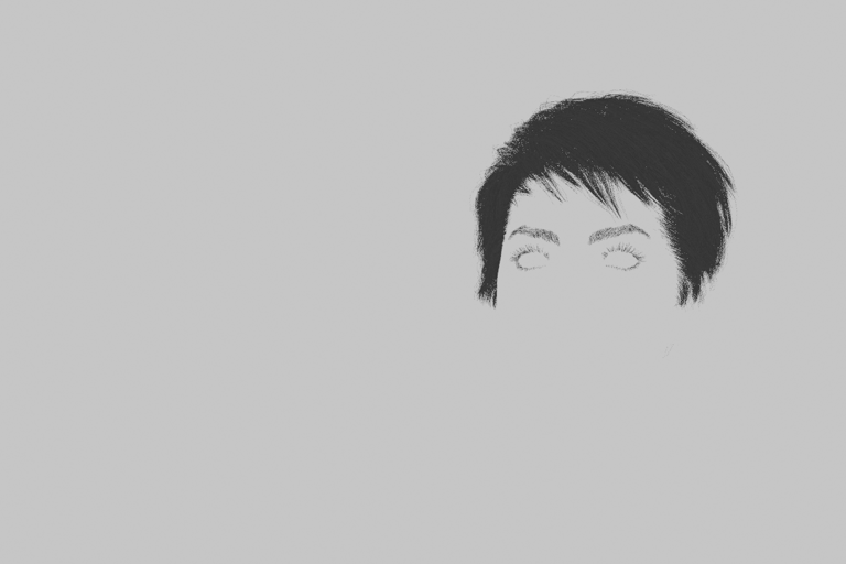 a person with a black hair and a white shirt