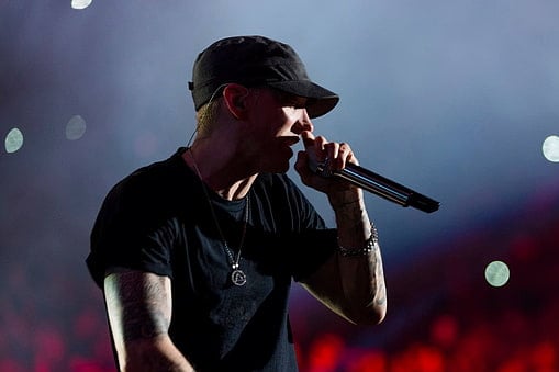 Eminem performing live at a concert in Mumbai 2025