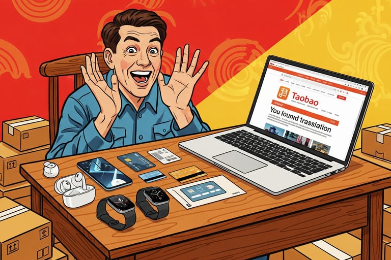 A screenshot of the Taobao homepage with a browser's translation overlay, showing the title "How to 
