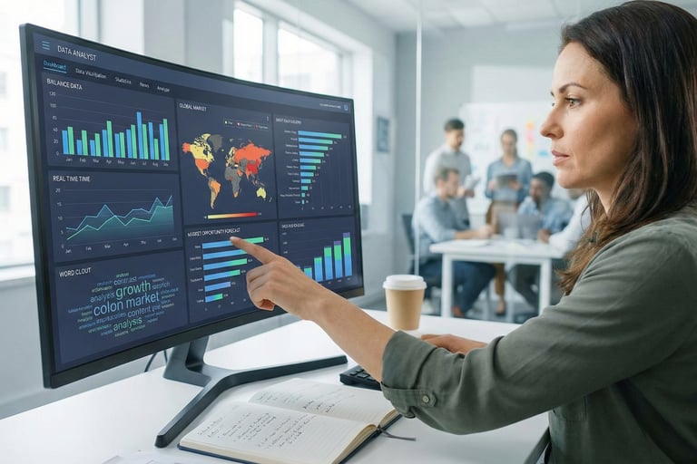 High-tech data visualization dashboard displaying growth metrics for strategic analysis