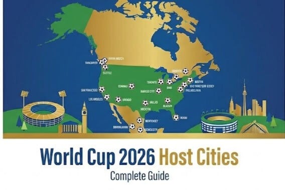 World Cup 2026 host cities map showing stadium locations in the USA, Canada and Mexico
