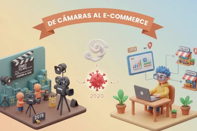 a man in a yellow shirt is sitting at a desk with a camera and a