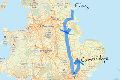 Travel Filey to Cambridge