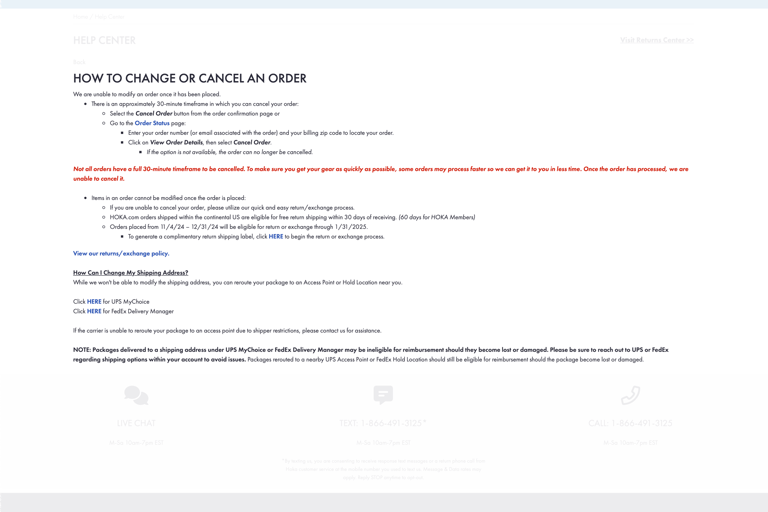 Screenshot image of a page from hoka.com