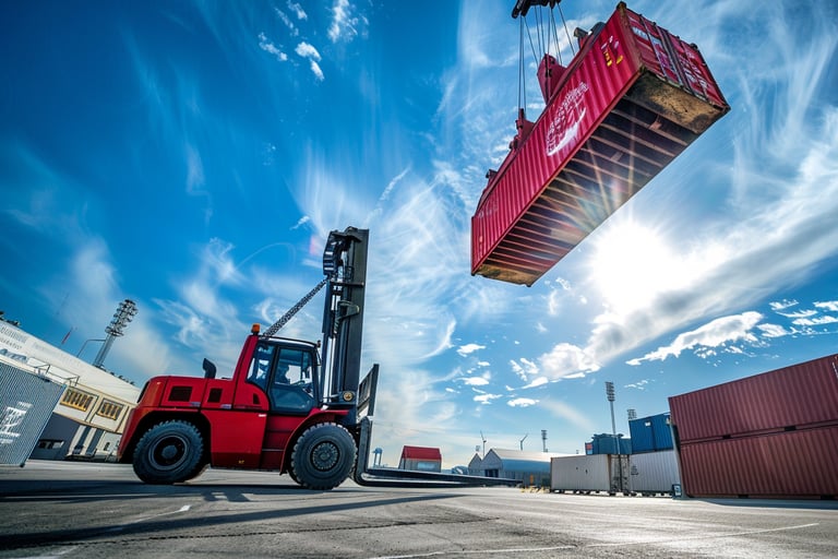 Grua levantando un contenedor dentro de un embarcadero