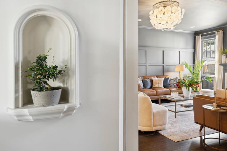 real estate photography of a plant in entry way to living room