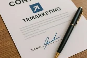 Contrato de TRMarketing con un bolígrafo encima, simbolizando la captación de clientes para negocios