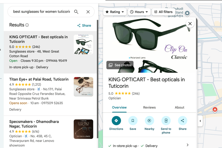 King OpticArt dominating local search with AI SEO by Digital With Dhana   