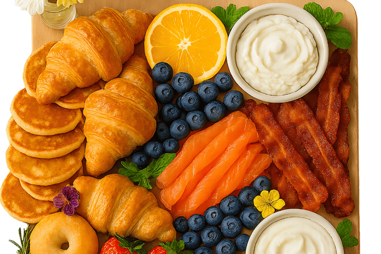 a platter of food with fruit and vegetables