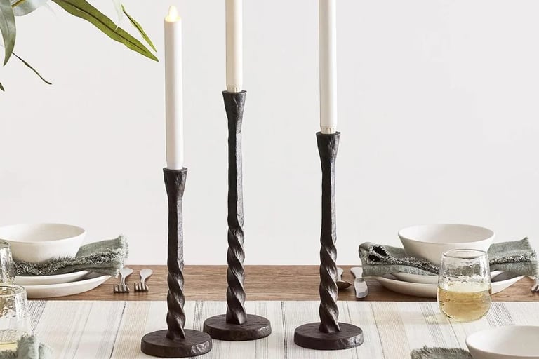 Triple size wooden shaped brass candle stand