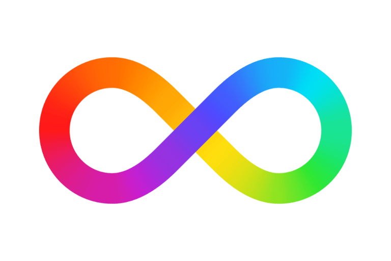 Neurodiversity rainbow coloured infinity symbol