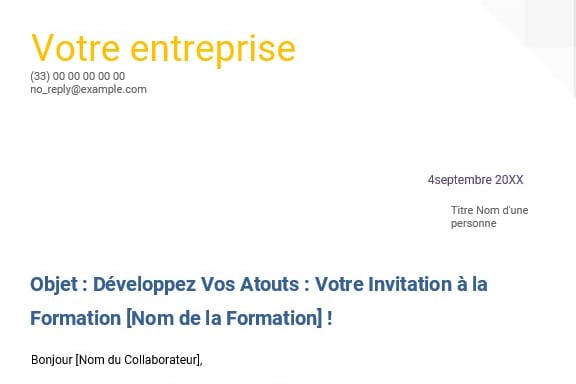 Modele de convocation Word gratuit a une formation professionnelle