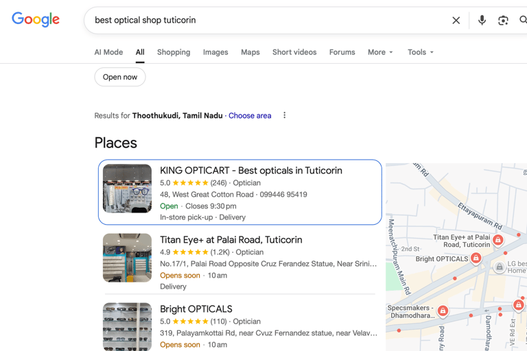 King OpticArt – best optical shop in Tuticorin ranked #1 on Local SEO by Digital With Dhana
