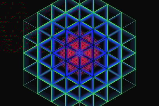 a colorful geometrical design with a red and green background